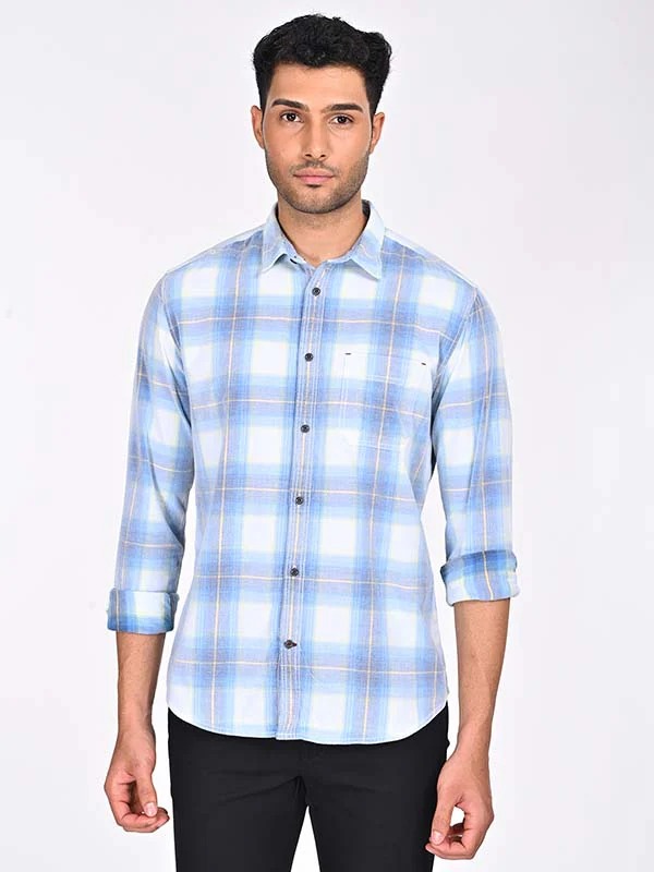 Indian Terrain Men's Regular Fit Full Sleeve Checkered Blue Shirt